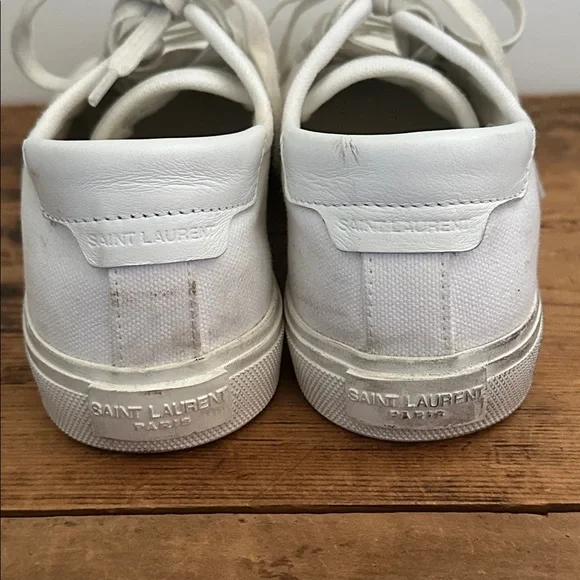 Saint Laurent Malibu Canvas Sneaker - White Distressed Logo 37.5 or 7/7.5 - Picture 11 of 14
